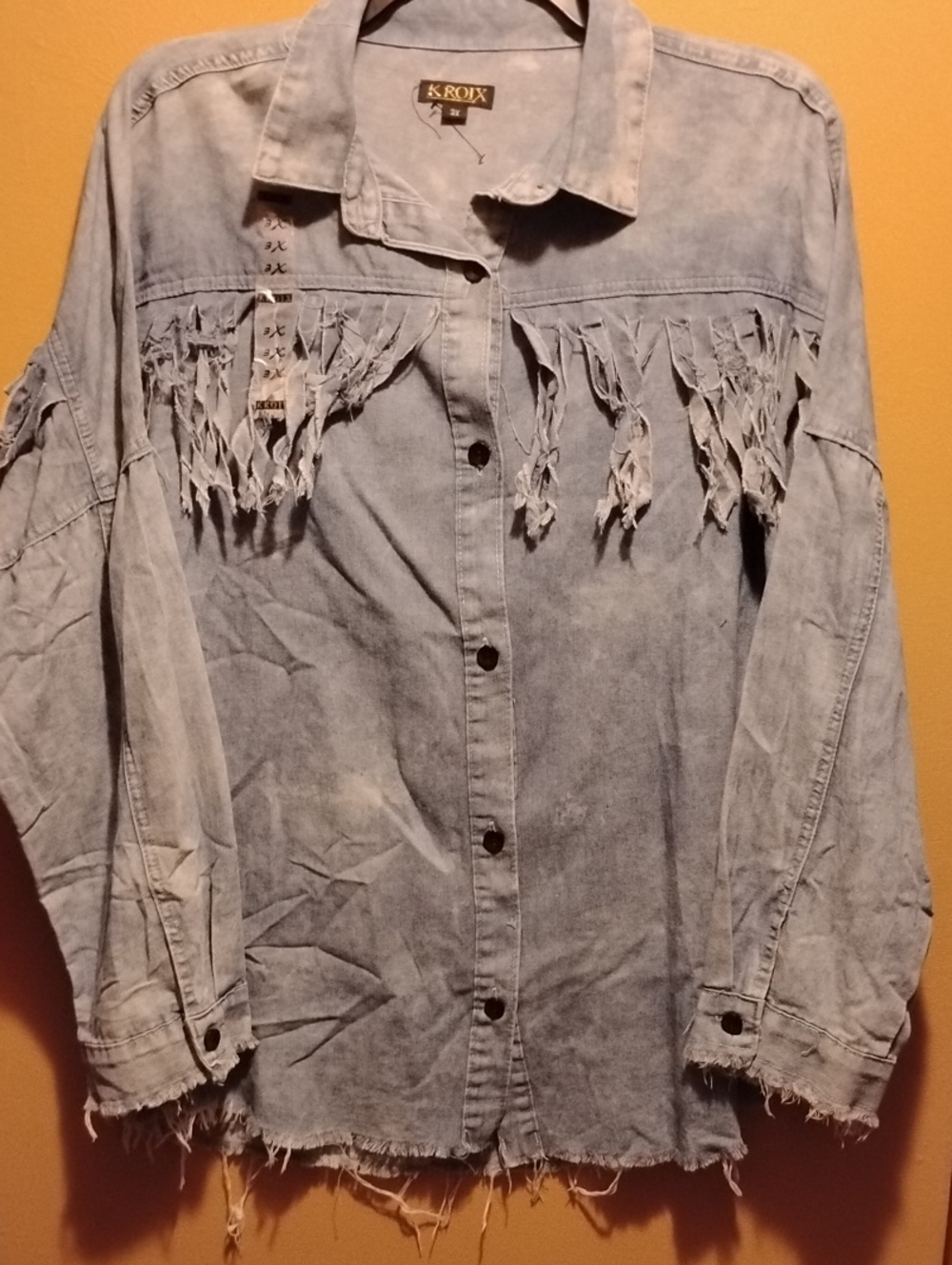 NWT: NEVER Worn. Women's Denim-Like Shirt With Front & Back Fringe Accents.